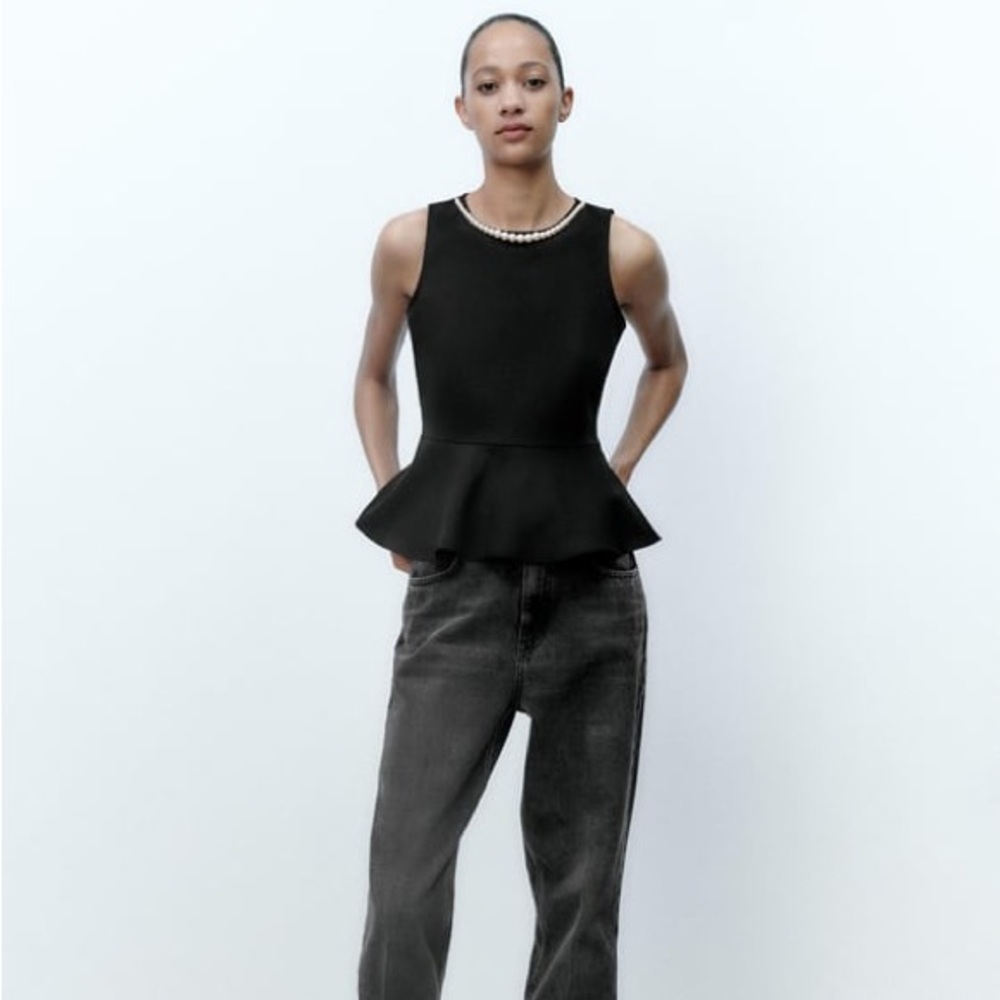 NWT Zara Pearl Peplum Top - Picture 4 of 11